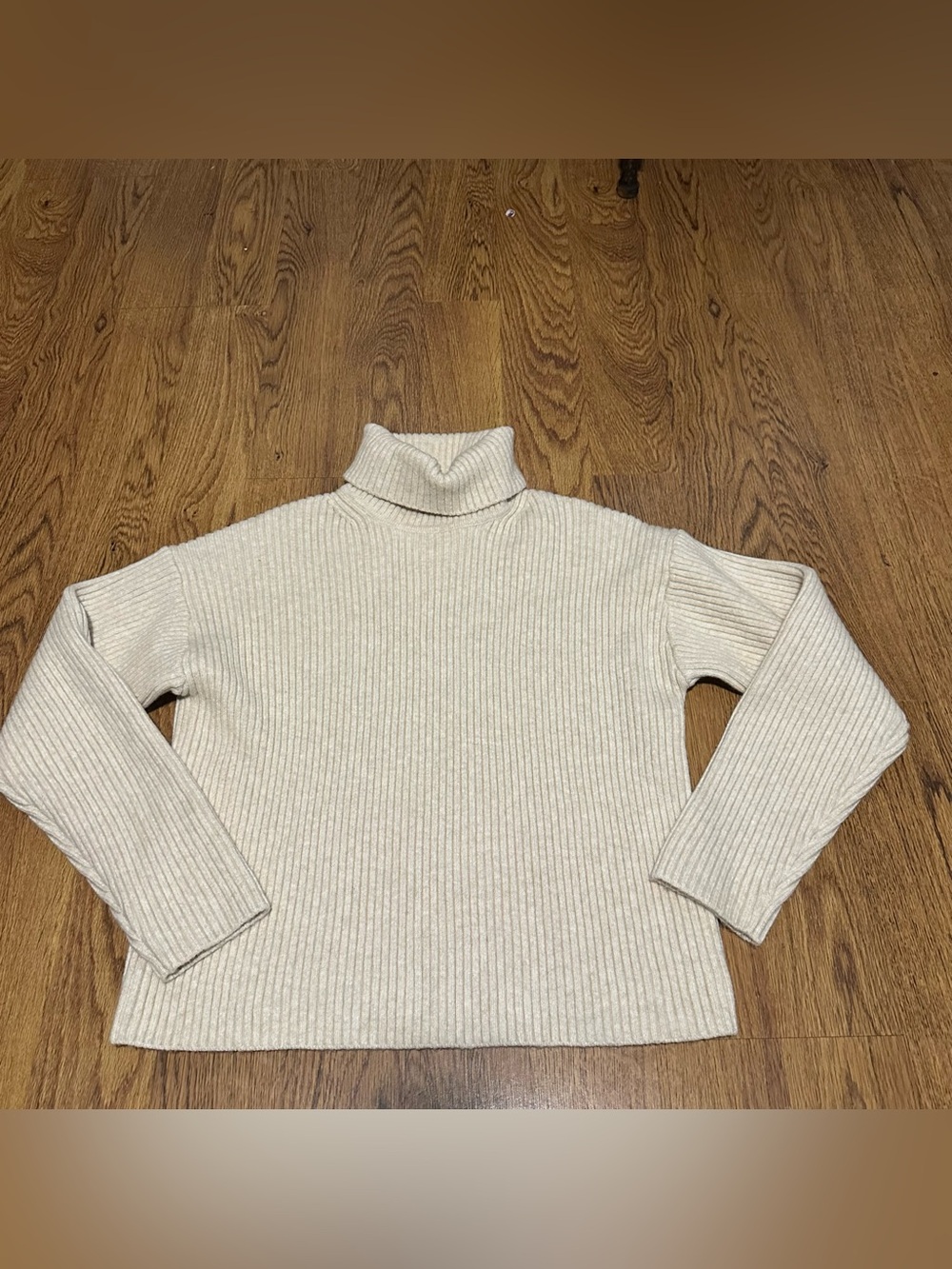 Marine Layer Ribbed Cream Turtleneck Sweater medium cotton blend soft knit cozy